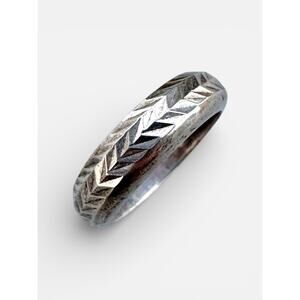 Sterling Silver Turkish Ring Band Stackable Etched Chevron Minimalist 925 Size 6